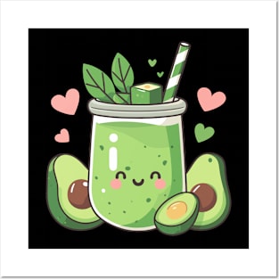 Kawaii Avocado Smoothie Drink with Avocado and Hearts | Kawaii Food Art Posters and Art